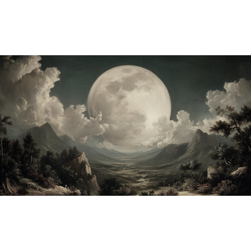 Lune, paysage, montagnes, montagnes, nuage amovible, mur, double rouleau, 100 po x 96 po, Non tissé