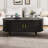 42.5"W Wooden Oval Fluted Coffee Table with Charging Station,Mid-Century Center Table with Sliding Tambour Door,Farmhouse Cocktail Table with Solid Wood Legs for Living Room-1330065817