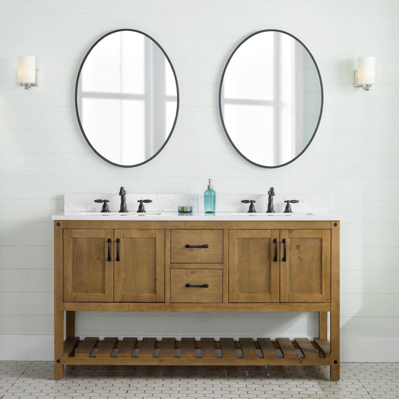 Ensemble de meuble-lavabo double 60 po Radstock, Naturel antique
