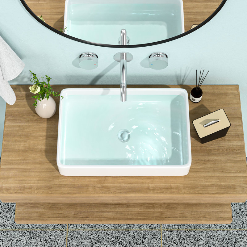 24"X16" Ceramic Vessel Bathroom Sink - Smooth & Surface 24X16 Rectangular Modern Style Stain Resistance, White