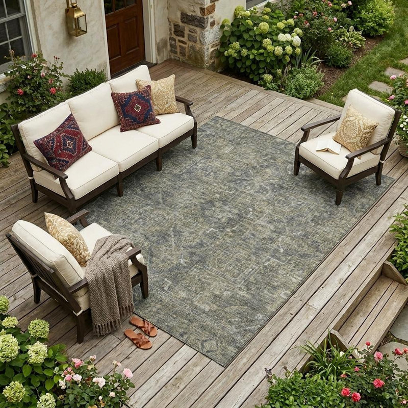 Tapis intérieur lavable antidérapant oriental brun et noir 8 pi x 10 pi