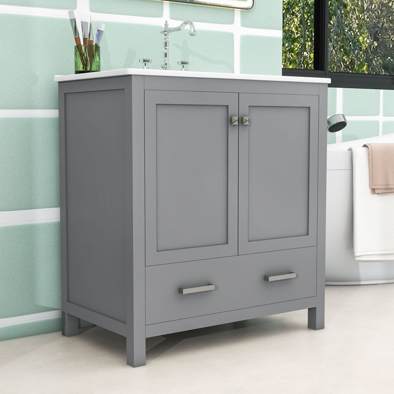 Meuble-lavabo multifonctionnel avec lavabo et tiroir de rangement, Gris