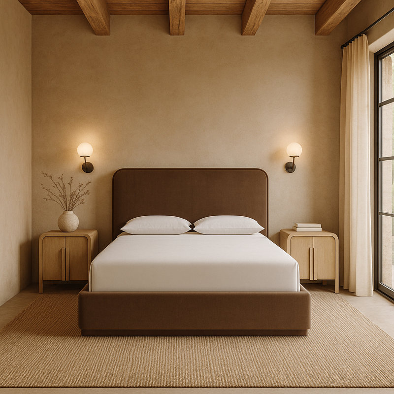 Lit tapissier Dayna, Velours brun, Grand
