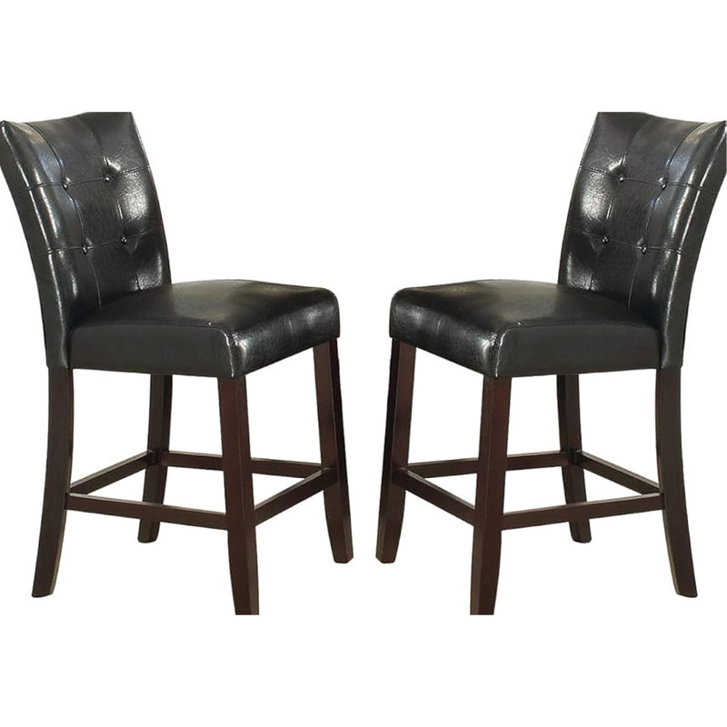 De 2 chaises de salle à manger à hauteur de comptoir, conception moderne, capitonnage en similicuir noir, siège à coussin, chaises de fabrication à structure en bois 2, sièges, structure, style contemporain