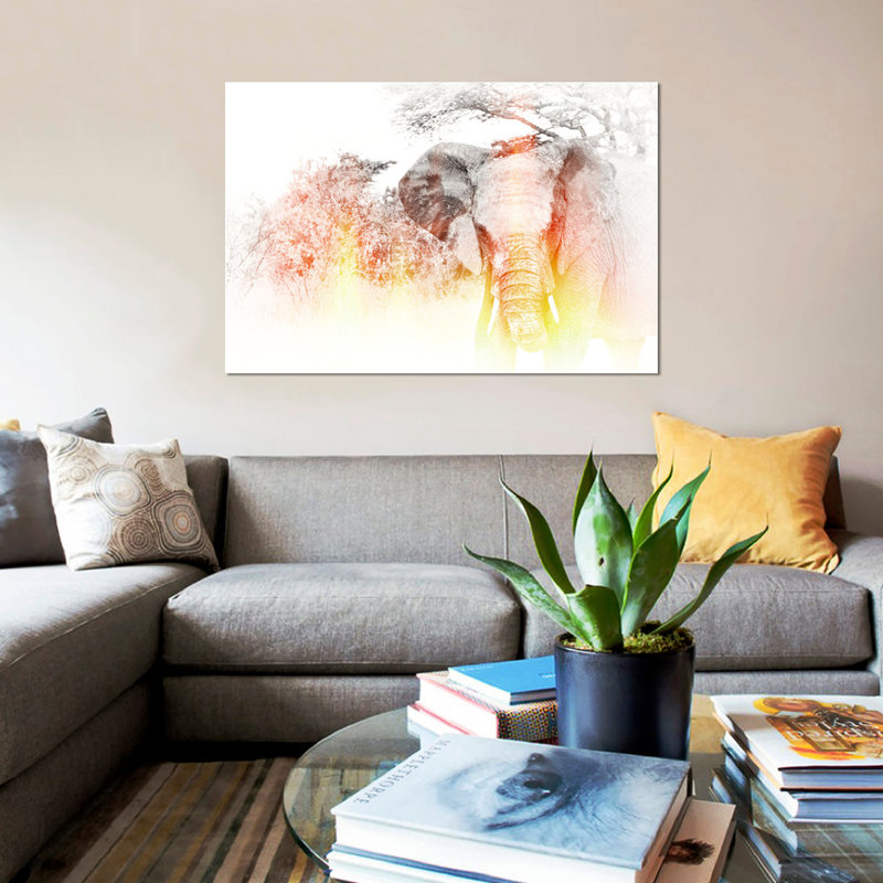 «Golden Elephant», reproduction sur toile, H 40 po x l 60 po x P 1,5 po, Toile tendue, Pas de tapis