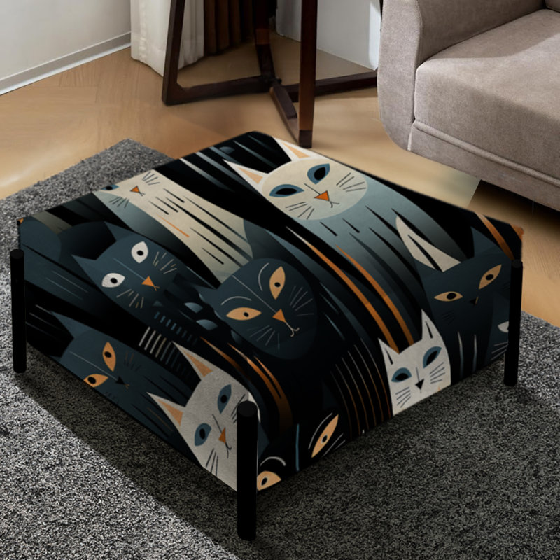 Abstract Black And White Cats Pattern - Animal Print Large Square Ottoman