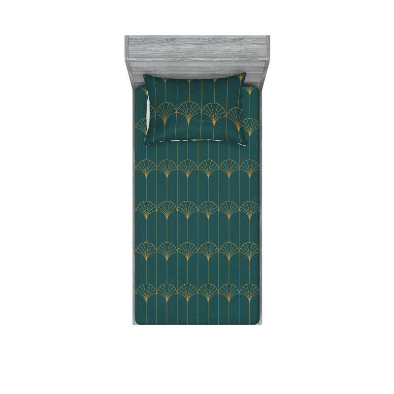 Microfiber Geometric Sheet Set, Teal, Twin Sheet Set with 1 Pillowcase