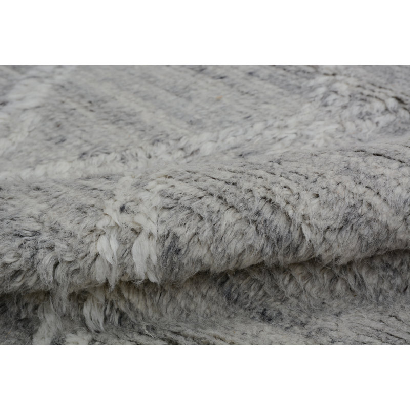 Wool Geometric Area Rug in Gray, Rectangle 12' x 15'