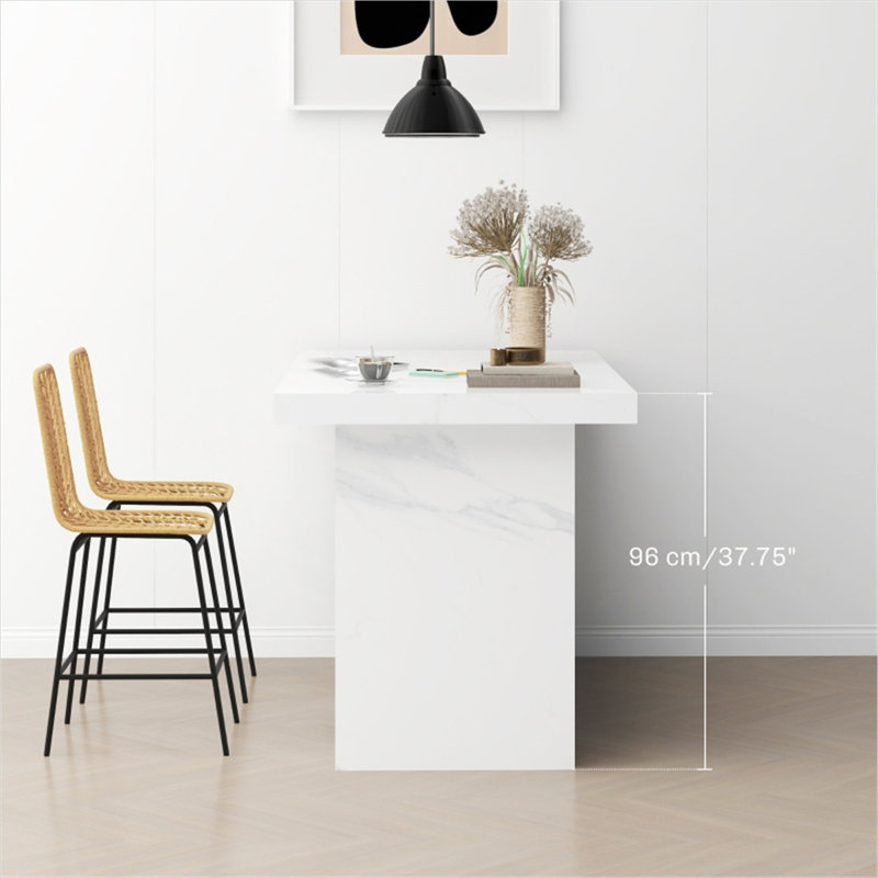 Ensemble de 4 tabourets de bar en rotin PE jaune et noir avec structure en acier massif, 42,5 cm (L) x 52 cm (P) x 102 cm (H)