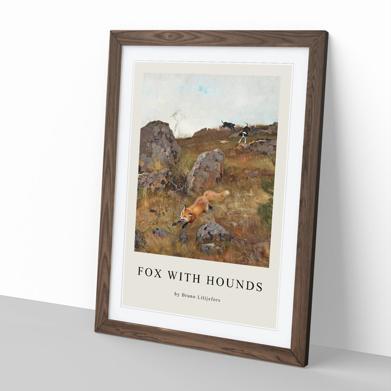 Fox And Hunting Dogs Vol.2 by Bruno Liljefors - Single Picture Frame Print, Walnut Framed, 48cm H x 36cm W x 2cm D