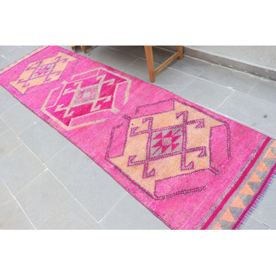 Handwoven Turkish Oushak Rug in Pink - Vintage Bohemian Style for Hallway Decor