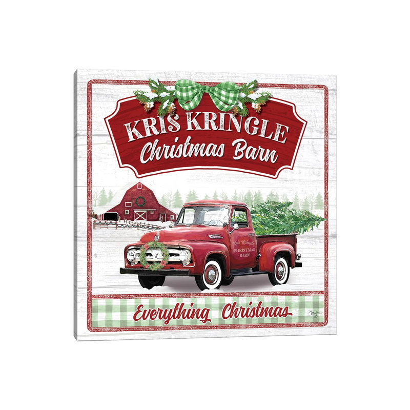 Kris Kringle Christmas Barn by Mollie B. - Wrapped Canvas Gallery-Wrapped Canvas Giclée, 30.48 cm H x 30.48 cm W