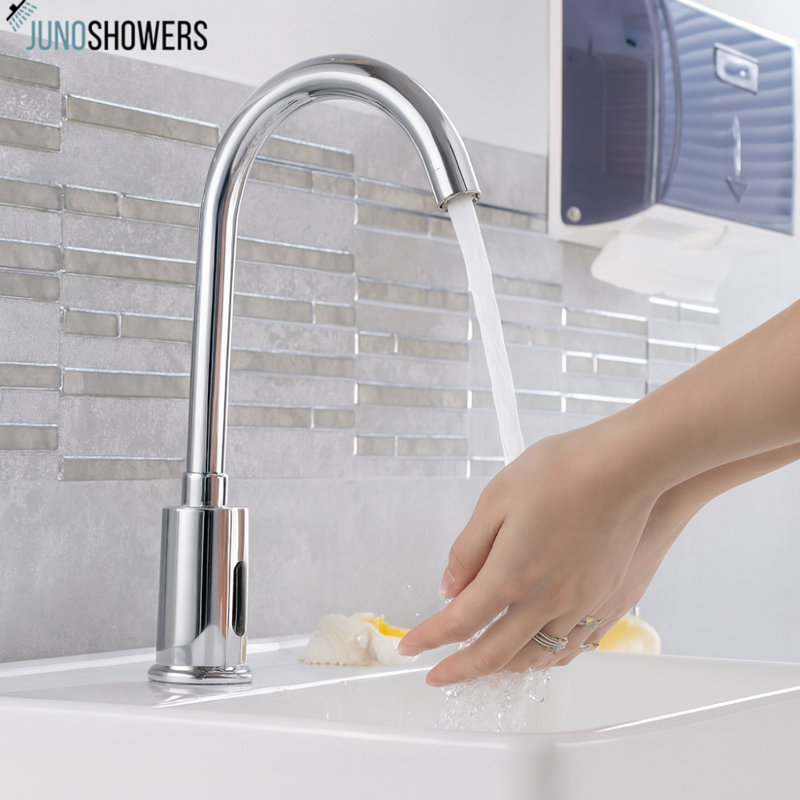 Juno Long Neck Motion Sensor Faucet – Touchless Chrome Fixture for Kitchen & Bathroom