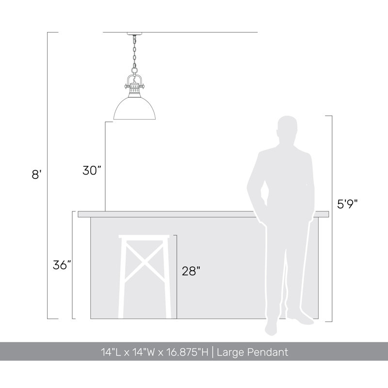 Luminaire suspendu 1 lumière avec chaîne Cajoux, Noir mat, Bronze huilé, H 14 po x l 14 po