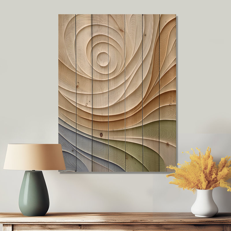 Harmonie verte et beige, élément naturel III - Botanicals, art mural en bois sur bois de pin naturel