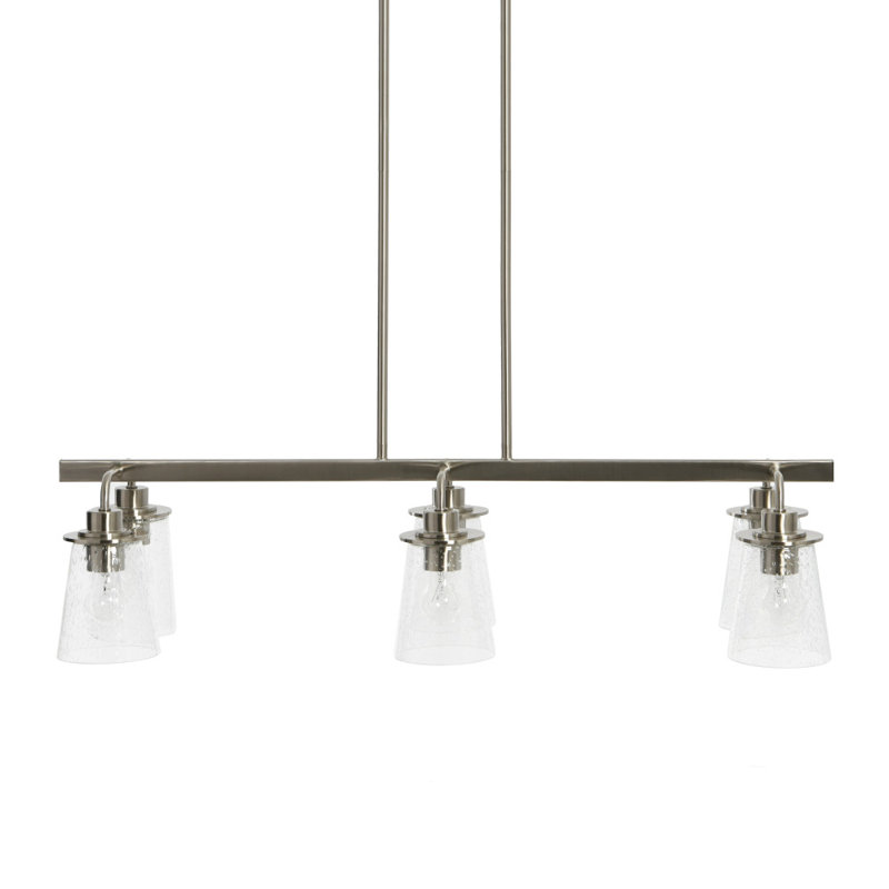 Metal and Seedy Glass 6-Light Linear Chandelier, Nickel