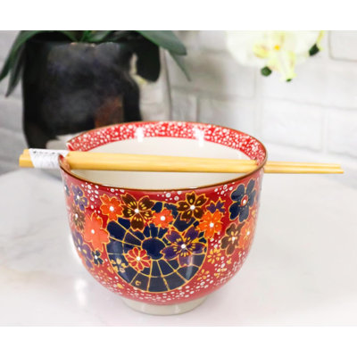 Ensemble de bol à soupe avec des baguettes Donburi Colorful Spring Spring
