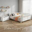 Lit plateforme double en bois pleine grandeur, lit simple à profil bas avec rails-129034154