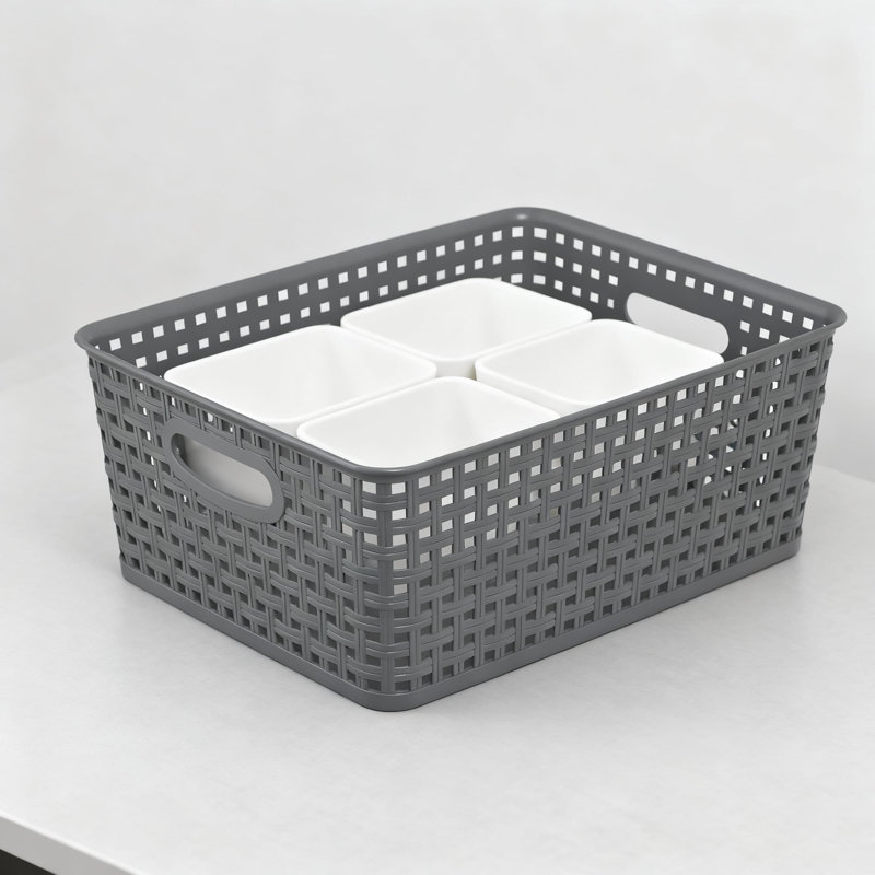 Collapsible Storage Baskets With Handles, Space-Saving Nesting Design, Breathable Woven Look For Home Organization In Kitchen, Bathroom, And Office