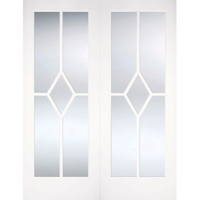 Reims Clear Bevelled Glazed Primed White Internal Door Pair