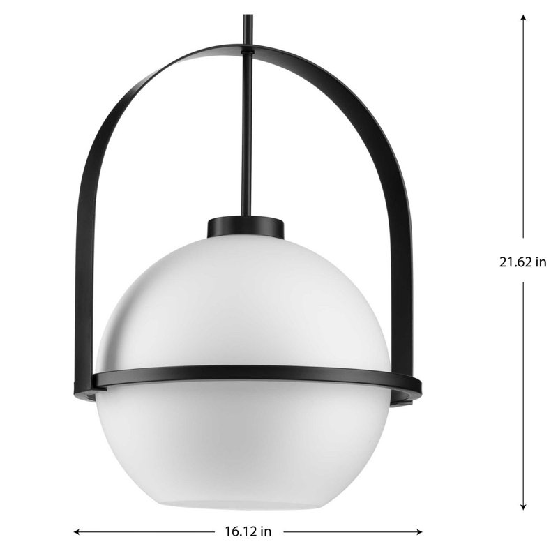 Luminaire suspendu simple à 1 lumière Jamya, Noir mat, H 21,62 po x l 16,12 po x P 16,12 po