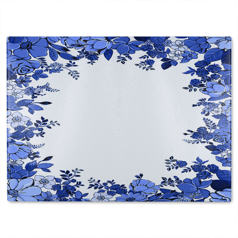 Winter Floral Frame Glass Chopping Board, 40cm L x 28cm W