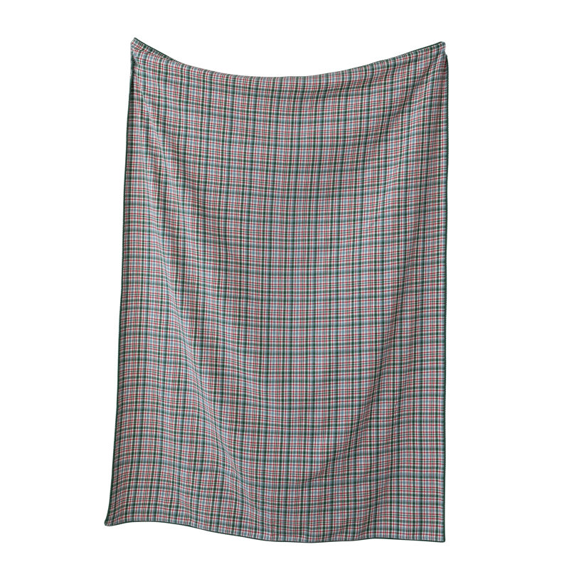 Plaid Cotton Tablecloth with Pom Pom Trim