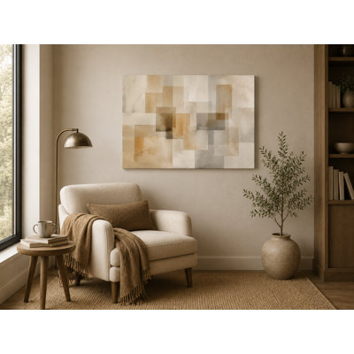 Layered Neutral Grid - Modern Geometric Abstract Giclee Print on Wrapped Canvas Wall Art