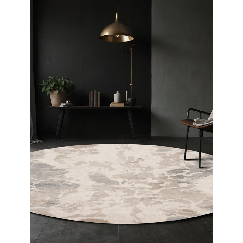 Tapis beige lavable à la machine, Rond 6 pi