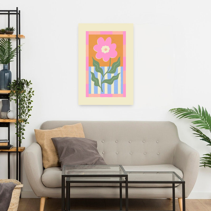 Contemporary Art Abstract Bold Retro Flower Art, 24" H x 16" W