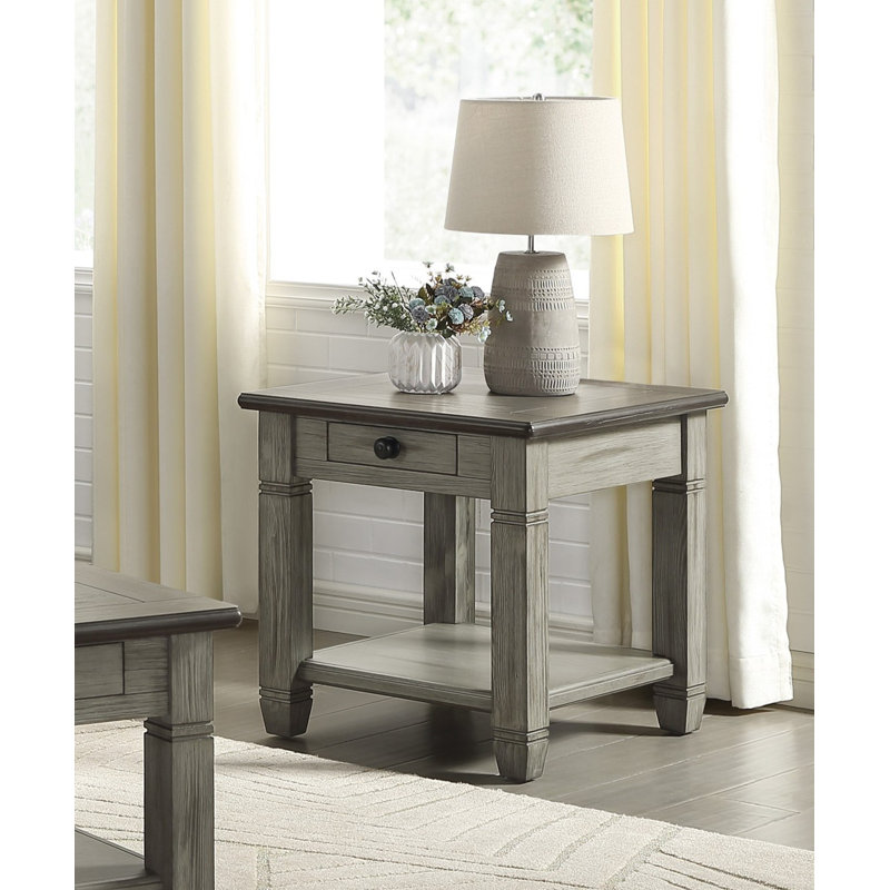 Table basse et table de bout 1 pièce avec plateau inférieur et tiroir, Gris antique