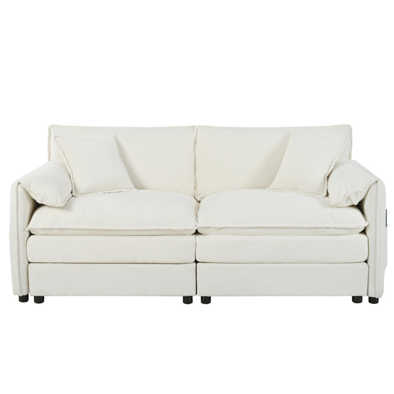 Oversized Chenille Loveseat Sofa, Beige