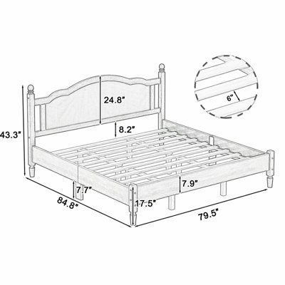 King Size Wooden Platform Bed With Natural Rattan Headboard
