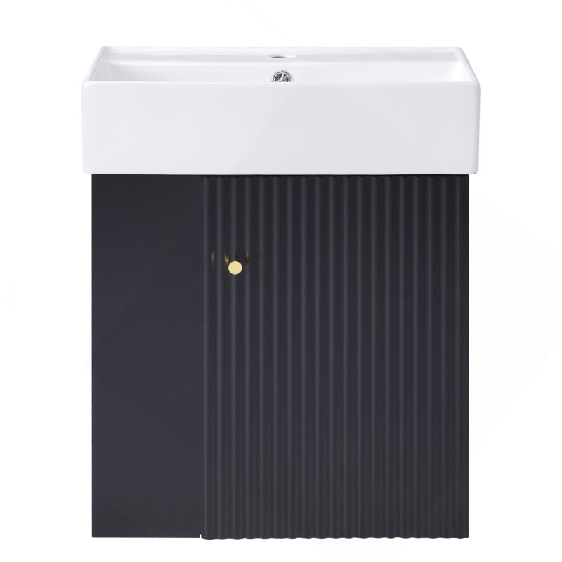 Meuble-lavabo flottant moderne de 21,6 po avec lavabo en céramique - parfait pour les petites salles de bain, rangement à gauche