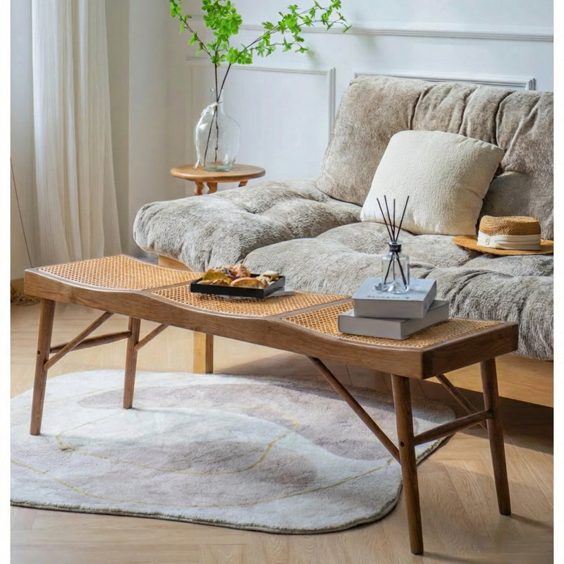 Banc en bois massif et canne Brylynn, Brun