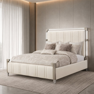Penthouse King Short Panel Bed - Frosted Linen/Ash Gray