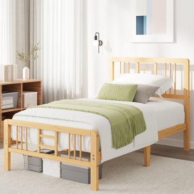  Solid Wood and Metal Iron Modern Bamboo Bed Frame with Headboard – No Box Spring Required Eco-Friendly 10" Low-Profile Design Single Beds for Kids, Teens Students Compact Space-Saving Design with Frame, Ideal for Dorms, Small Apartments Guest Rooms,Twin