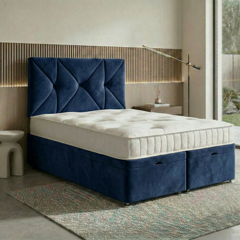 Eclipse Ottoman Storage Bed, Super King, Dark Blue