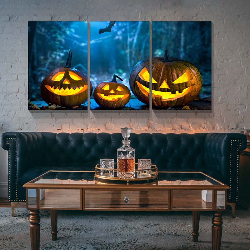 3 panneaux d'art encadrés, décoration murale pour Halloween, H 16 po x l 24 po x P 1,5 po