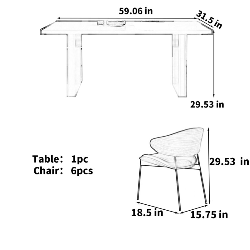 Table de salle à manger rectangulaire de style rétro français, H 29,53 po x L 59,06 po x l 31,5 po
