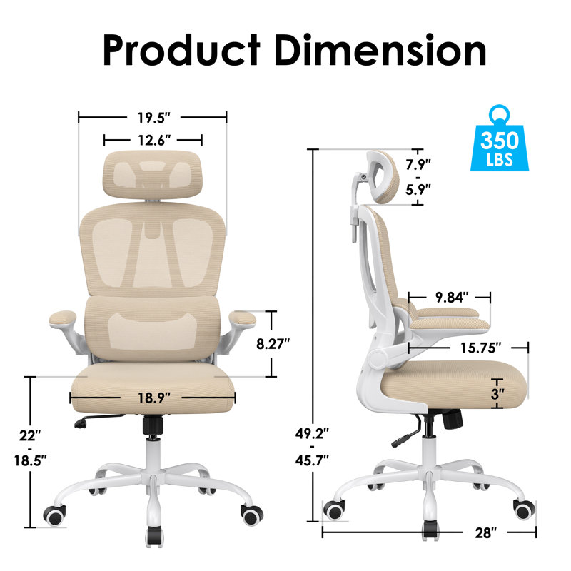 Chaise de bureau ergonomique en filet moderne, Blanc, Kaki
