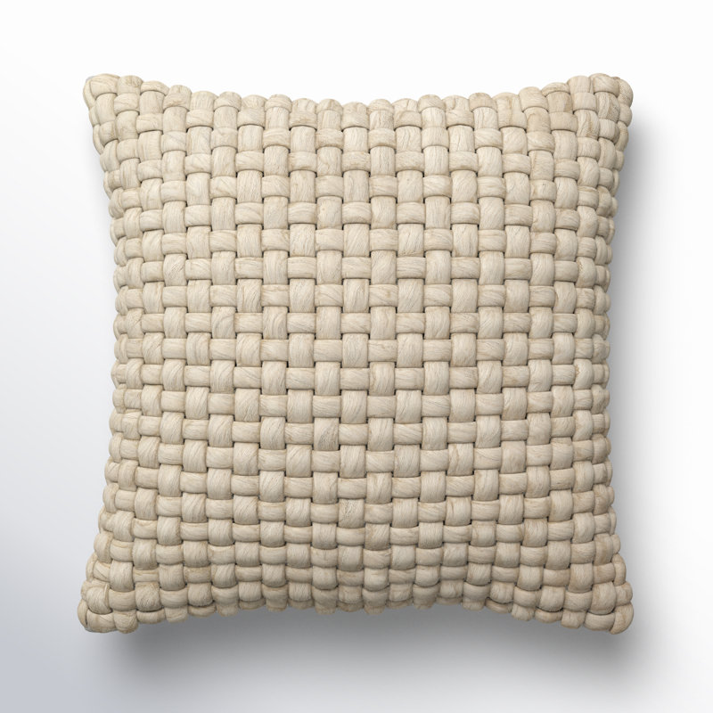 Belel Wool, Cotton Throw Pillow, Down, 20" x 20", Taupe