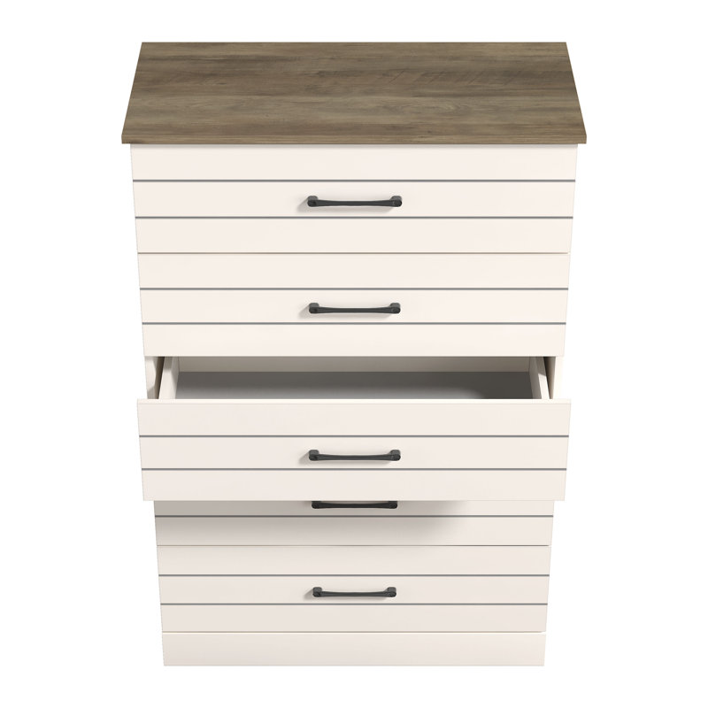 Commode 5 tiroirs Calumn, Brun / Ivoire