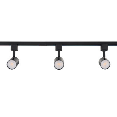 East Grove Home Amped Collection 3-Light 48in Field Cuttable LED Track Lighting Kit with 3 LED 3000K Warm White Track Heads, 4ft Track, End Caps, Floating Feed in Black Finish