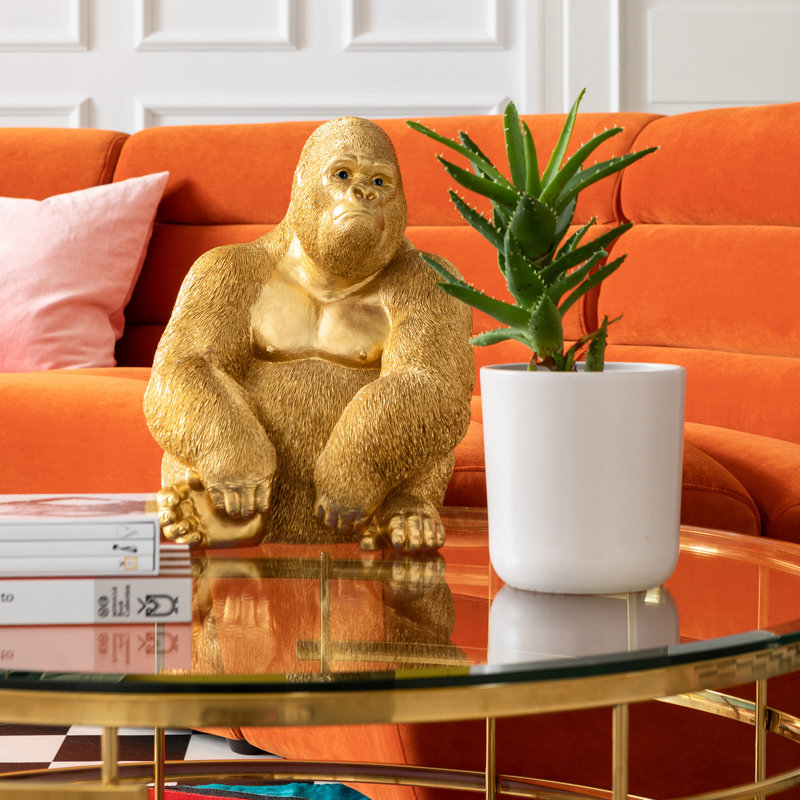 Deco Figurine Monkey Gorilla, 38.5cm H x 30cm W x 28cm D, Gold
