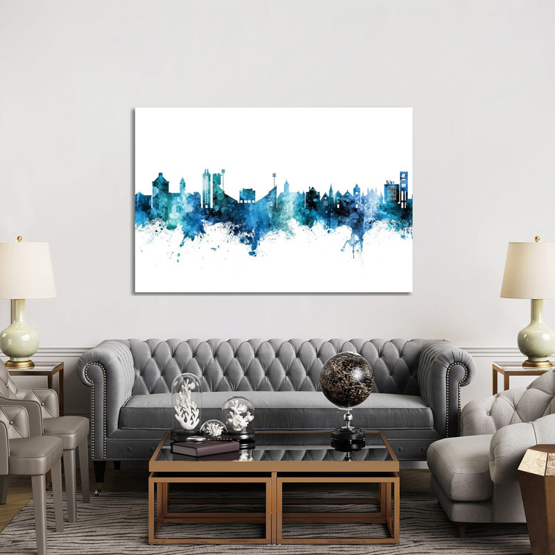 Lawrence Kansas Skyline Blue Teal by Michael Tompsett - Wrapped Canvas Painting, 152.5 cm H x 101.5 cm W