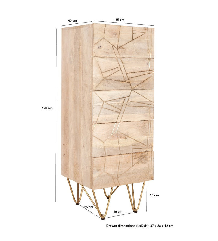 Ryo 45cm W 5 - Drawer Chest of Drawers, Cream
