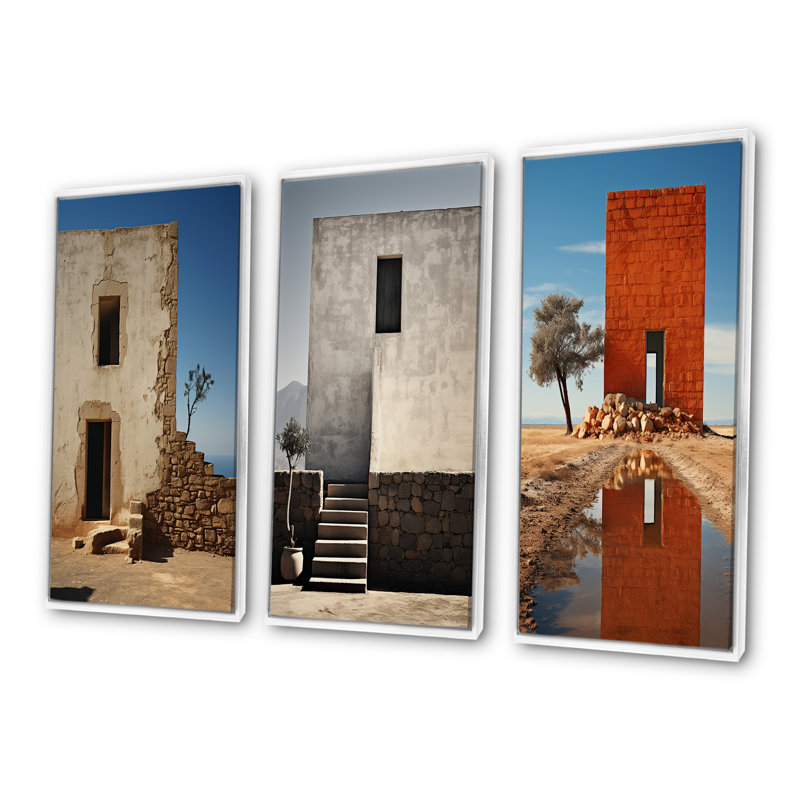 Monuments, imitation de paysages, ensemble de 3 reproductions d'art sur toile, Cadre flottant blanc, H 40 po x l 60 po