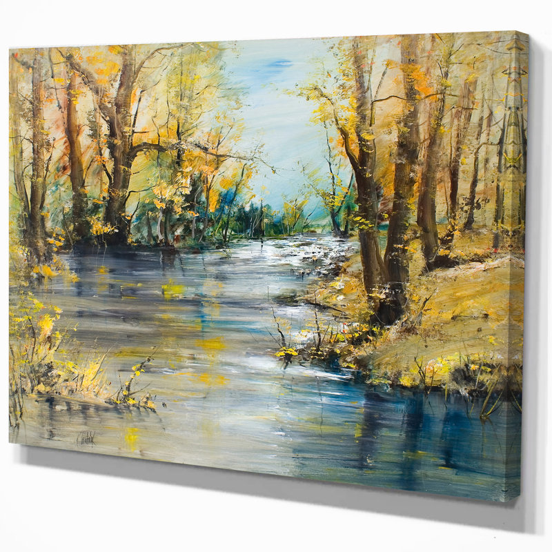 « automne forest river », reproduction sur toile tendue, H 20 po x l 20 po x P 1 po