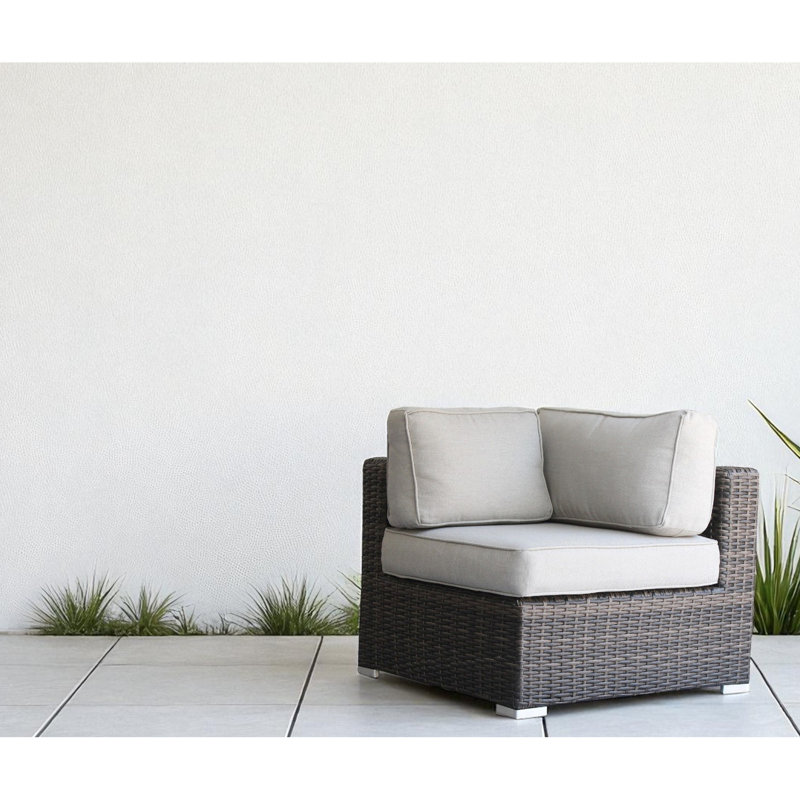 Fauteuil d'angle modulaire brun pour l'extérieur avec coussins, conception modulaire et coin prêt à l'emploi: housses amovibles lavables, légèrement inclinées, fabrication